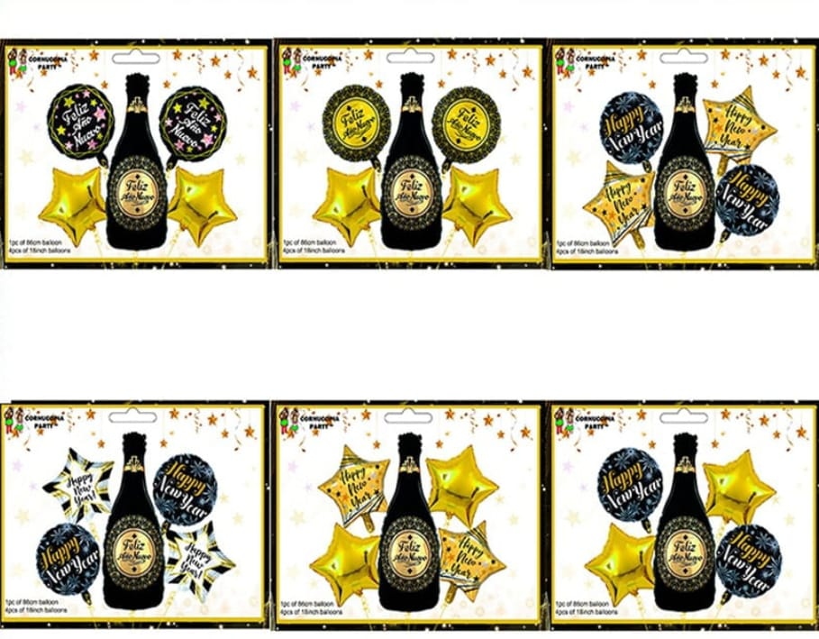 Bouquet x5 pz Champaña Con Estrellas y Circulos