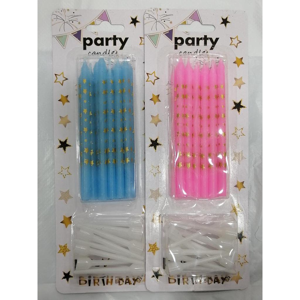 VELA PALITO CELESTE Y ROSADO X 12