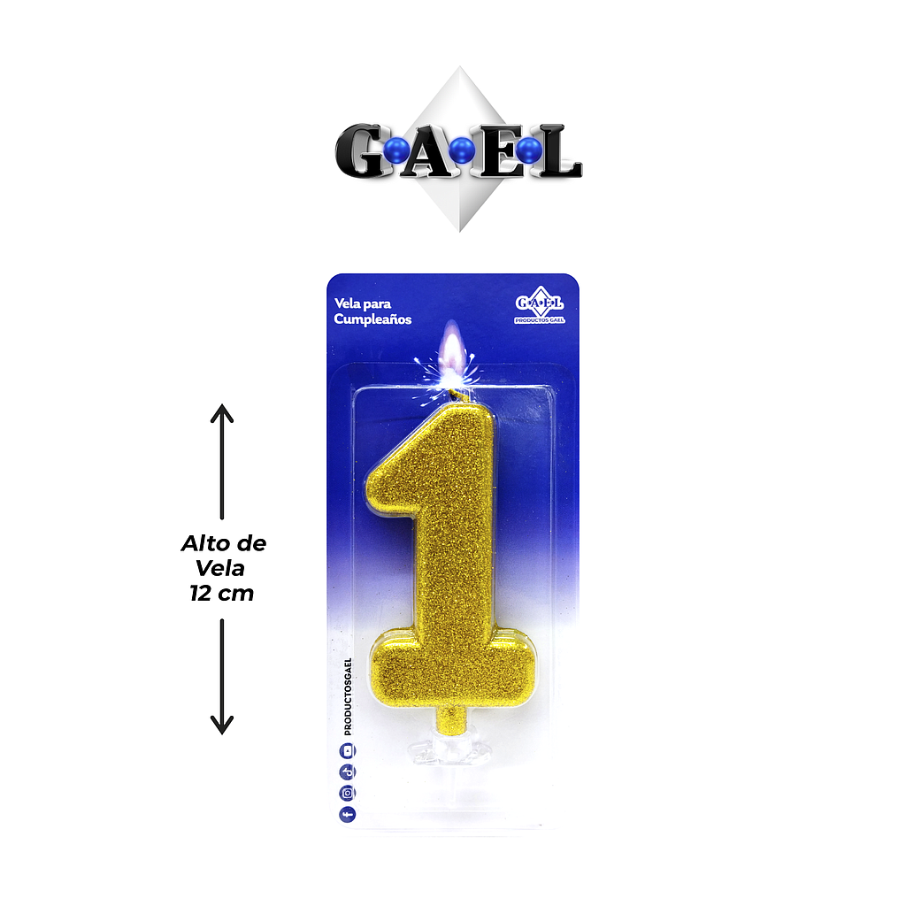 Vela Numero Cromado Escarchado  Gael x 1 Und
