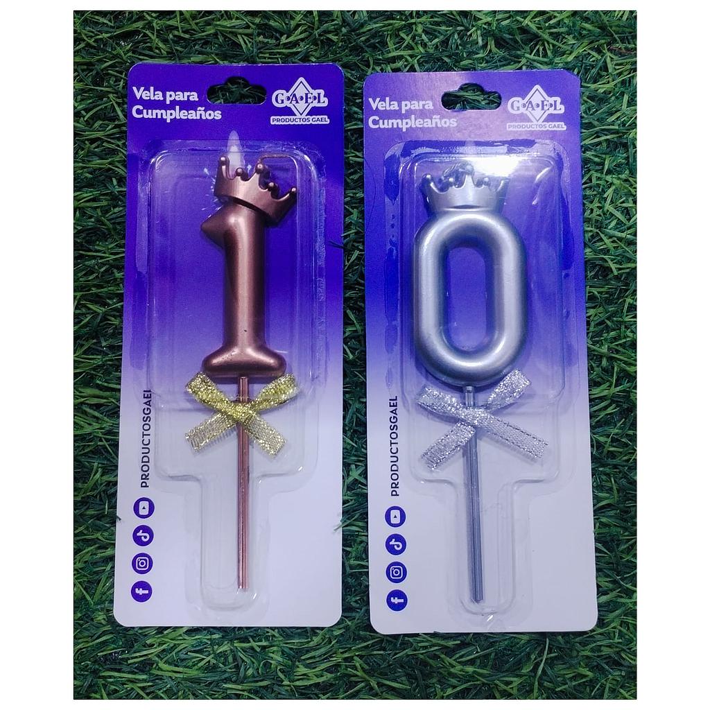 Vela Numero Cromado Con Corona x1 Und