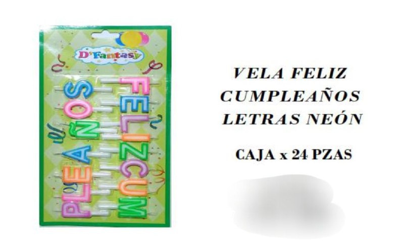 VELA FELIZ CUMPLEAÑOS LETRAS NEON X24 UNID FANTASY