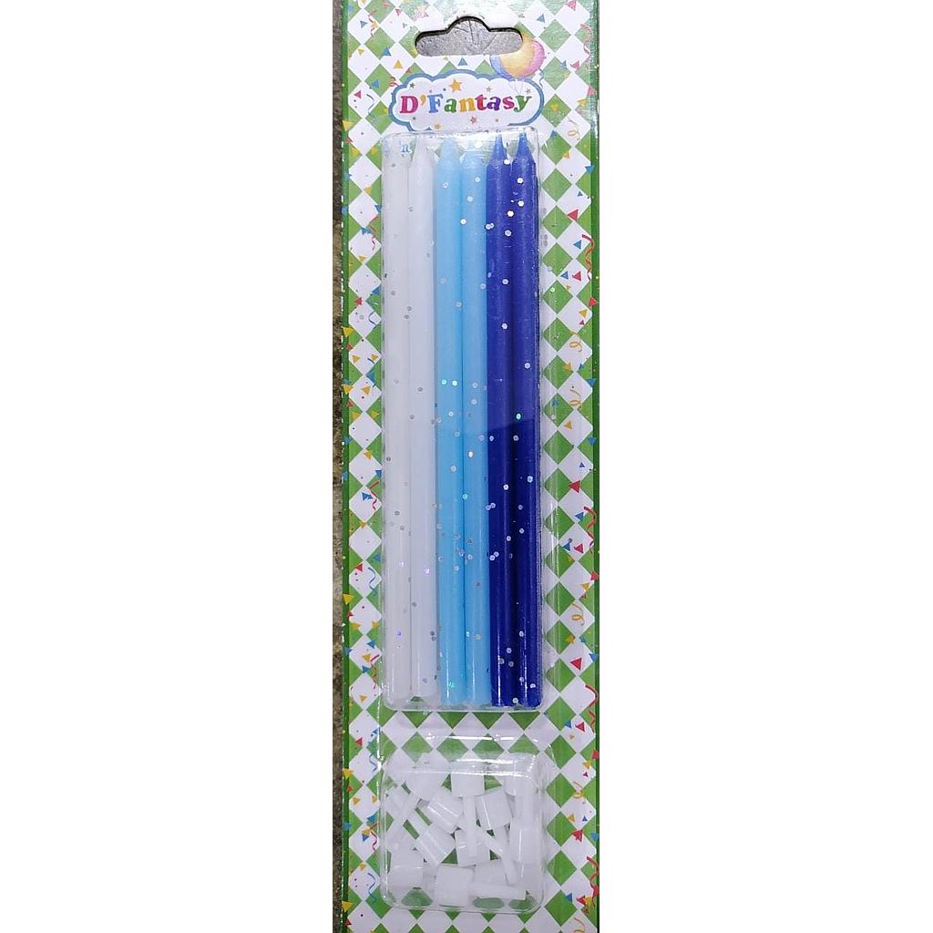 Vela Celeste Y Azul Con Puntos Dorados D´Fantasy X12 Unds